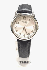 NEW TIMEX METALLIC GRAY LEATHER BAND,SILVER DIAL WATCH -T2P082