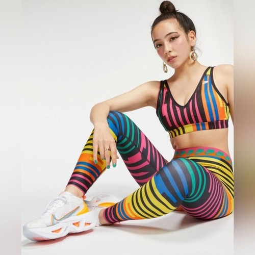 Nike NSW Rainbow Striped Sport BH Legging Set Workout Gym Athletic L - XL