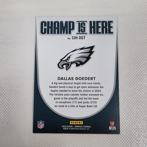 2025 Panini Donruss - Dallas Goedert #CIH-DGT Champ Is Here Insert Eagles NM - Picture 2 of 2