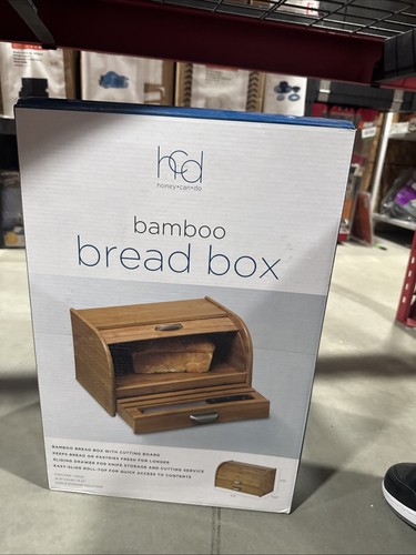 Honey-Can-Do 100% Natural Bamboo Bread Box With Cutting Board Drawer & Roll Top