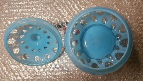 Vintage Art Glass FENTON Opalescent Blue Coin Dot Covered Candy Bowl Retro - Picture 4 of 9
