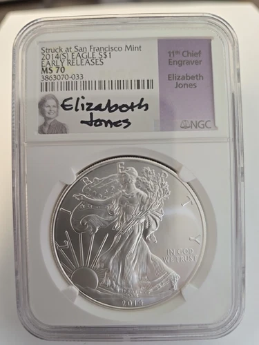 2014(S) American Silver Eagle Dollar 1oz NGC MS70 EARLY RELEASES ELIZABETH JONES