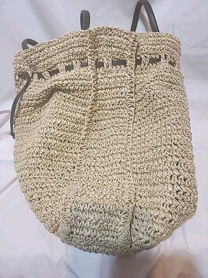 Vtg Hobo Seagrass Rafia Drawstring Bucket Bag Boho Retro Tote Coastal Vacation - Image 3 of 4