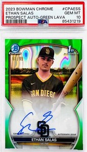 2023 Bowman Chrome Ethan Salas 1st Bowman Auto Green Lava Refractor #/99 PSA 10