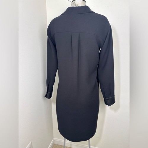 Vestido Camisa Vince Cady Talla Pequeña en Cuero Negro Puños Mini, Mangas Largas - Imagen 4 de 9