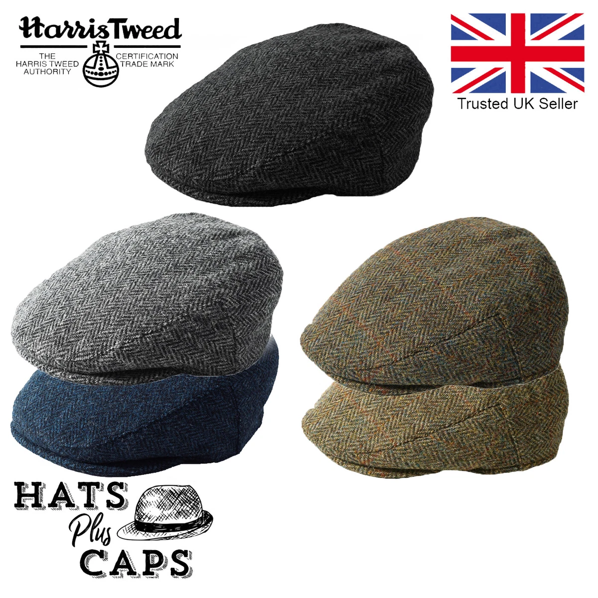 Genuine Harris Tweed Flat Cap 100 British Wool Scottish Stornoway