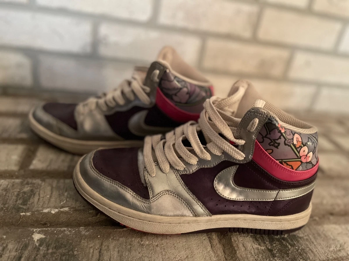 Nike Court Force Hi Top Purple, Silver, Pink Floral Athletic Shoes