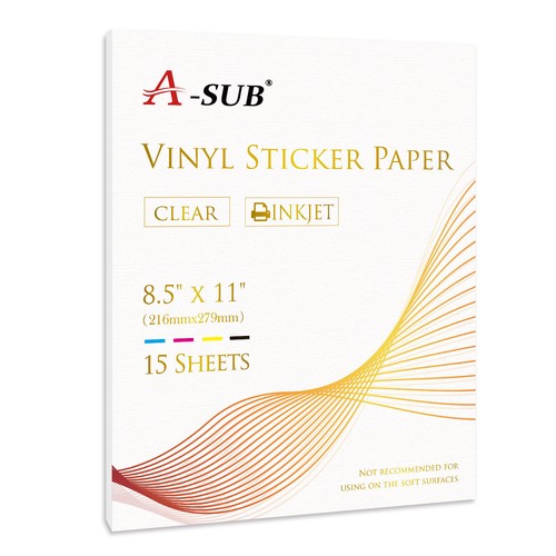 A-SUB Printable Clear Vinyl Sticker Paper Waterproof Inkjet Transparent 8.5x11 - 第 1/10 張圖片