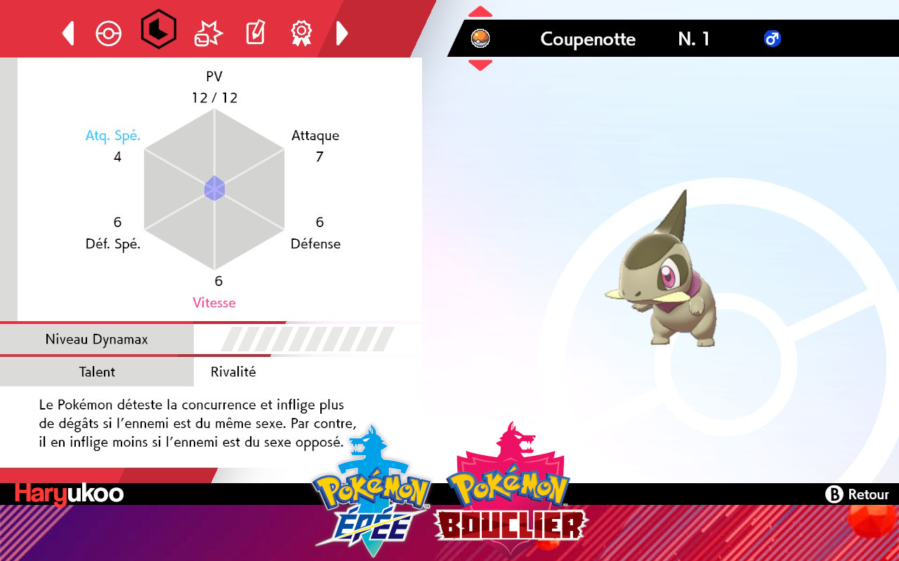 Coupenotte shiny niveau 1 6 IVs + Masterball sur Pokémon Épée ou Bouclier