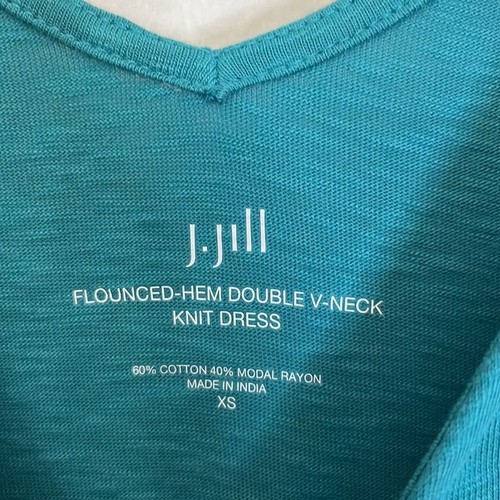 J. Jill Flounced-hem Double V-neck knit dress woman’s Sz XS teal/blue - Picture 4 of 11