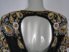 Lawrence Kazar Beaded Dress Sequin Sz L Silk Multi Black Evening Party Vintage