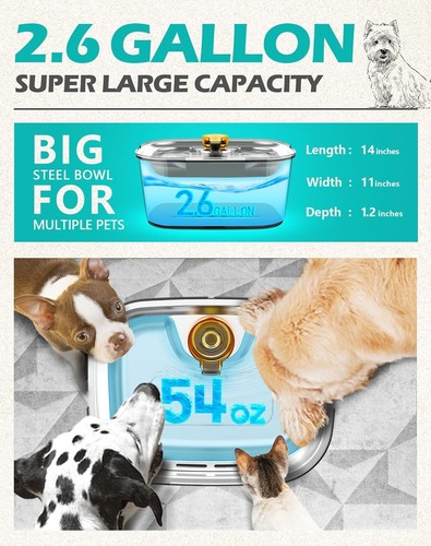 Large Dog Water Fountain for Large Dogs 2.6 Gallon,SwSun 10L Automatic Dog Water - Picture 2 of 6