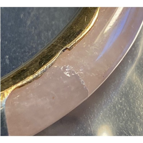 Bangle Bracelet Rose Quartz And Gold Tone Metal Hinged With Safety Chain - Picture 9 of 9