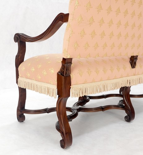 French Regency Carved Mahogany X Shape Stretcher Upholstered Loveseat Near MINT! - Picture 4 of 16