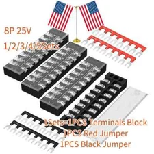25A 600V 8 Position Terminal Block Dual Row Screw Terminal Strip Dual Row wit