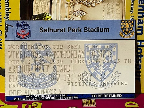 Wimbledon Tottenham Worthington League Cup Programme & Ticket February 1999 Foto - Picture 3 of 8