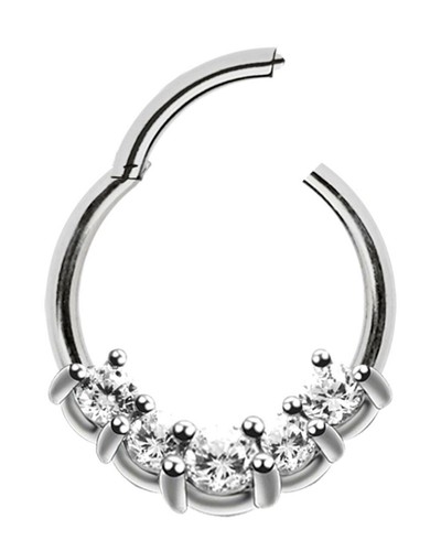 Septum Lippen Piercing Schmuck Smooth Segment Clicker Stahl + 5 Kristall Steine - Bild 2 von 4
