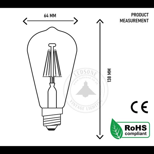 E27 Edison Vintage Lámpara LED Filamento Nostalgia Bombilla Retro Bombillas Blanco Cálido - Imagen 8 de 11