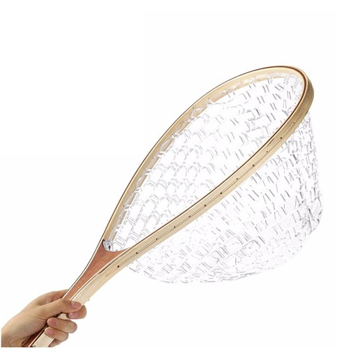 60CM Fly Fishing Landing Net Nylon Rubber Trout Fish Catcher Wooden Handle Carp - Picture 10 of 12