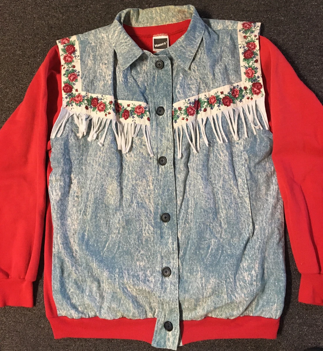 Vtg 80s Hanes Denim Flowers Cardigan Sweatshirt XL USA Western Native  Grunge 90s | eBay