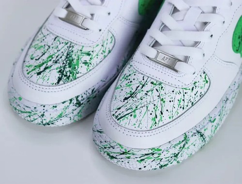 Air Force 1 Low Custom Mens White Shoes, Explosion Slime Green Hues Splatter - Picture 8 of 22