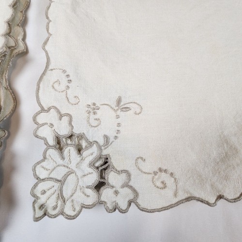Placemat Napkin Set Natural Linen Lace Cutwork Embroidery Victorian 15 pc - 第 6/19 張圖片
