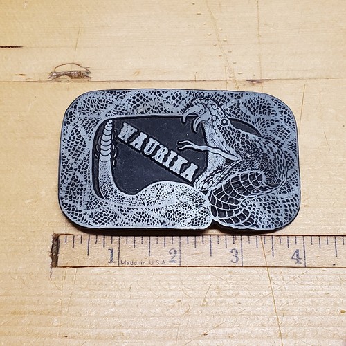 Vintage Waurika Oklahoma Rattlesnake Belt Buckle Metal Silver Black 4" x 2.5" - Picture 5 of 6