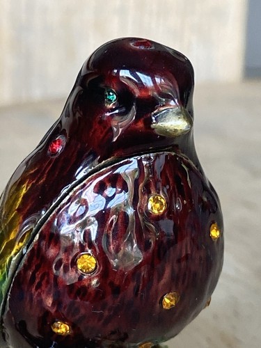 Esmalte Pájaro Figura Estrás Bisagras Baratija Caja Rojo 3" Metal Anillo Regalo - Imagen 4 de 12