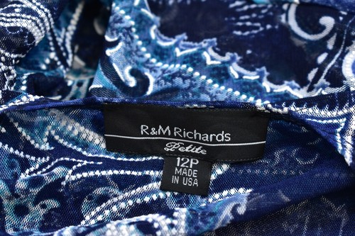 R & M Richards Two Piece Printed Jacket And Dress Set Navy Teal Womens 12P - Picture 5 of 9