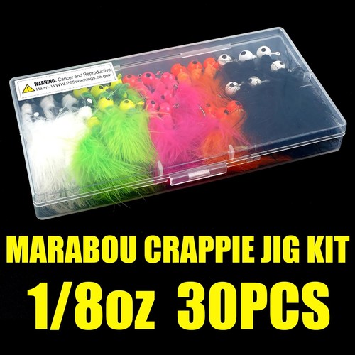 30pcs Crappie Jig Fishing Lure Marabou Feather Jig Head Hook 1/8oz 1/16oz 1/32oz - Picture 8 of 21