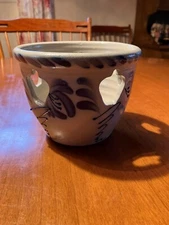 Eldreth Pottery Stoneware Salt Glazed Cutout Crock Bowl 1993 Signed