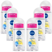 6X 50Ml Nivea Fresh Summer Happiness Deodorant Roll On 0% Aluminium Roller 48H