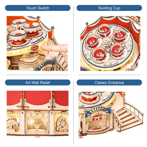 ROKR 4kit Pinball ParachuteTower SwingRide TeaCup MusicBox 3DWoodPuzzle XmasGift - Picture 62 of 80