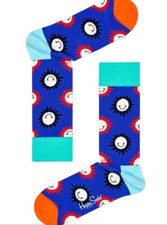 HAPPY SOCKS Men's Blue Combed Cotton Sunny Smile Socks Size 8-12 NWT