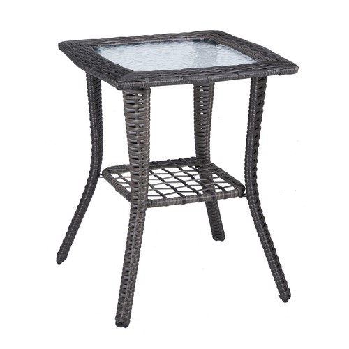 Outdoor Grey Wicker Side Table Rattan Square Side Table Courtyard Coffee Bistro - Picture 10 of 11
