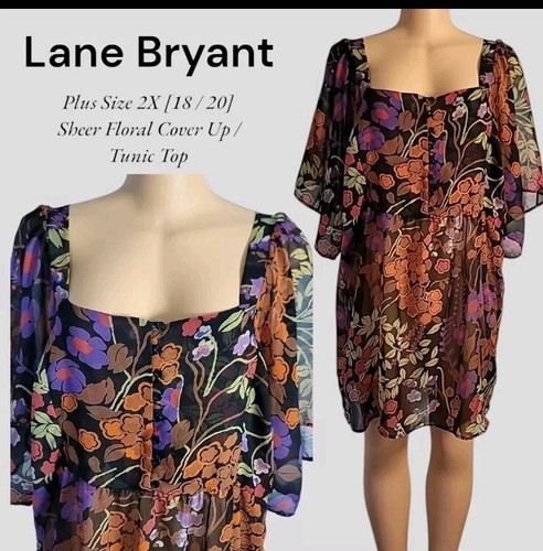 NWOT Lane Bryant Womens Plus Size 2X [18 / 20] Sheer Floral Cover Up / Tunic Top - Bild 1 von 12