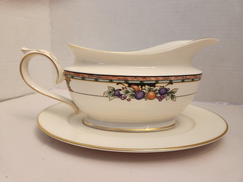 LENOX TUSCAN ORCHARD Bone China Gravy Boat W/ Underplate RARE MINT - Picture 6 of 16