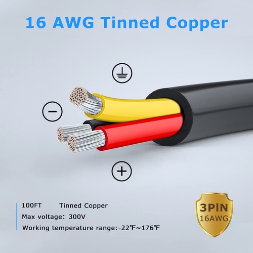 16 Gauge 3 Conductor Electrical Wire, 100FT Black PVC Case Stranded Low Volta... - Picture 3 of 8