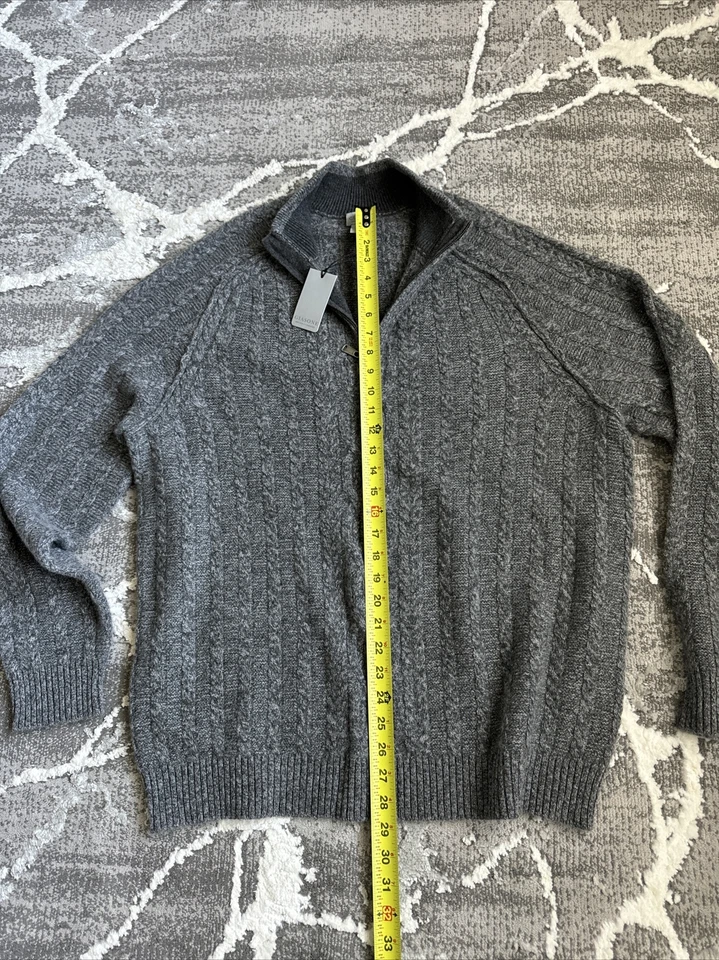 New Giasone Men’s 2 Ply 100% cashmere Sweater Cable Knit Quarter Zip XL Gray - Image 4 of 4