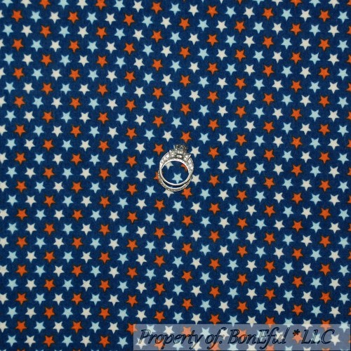 BonEful Fabric FQ Flannel Cotton Quilt Red White Blue Tiny STAR America*n Stripe - Picture 1 of 12