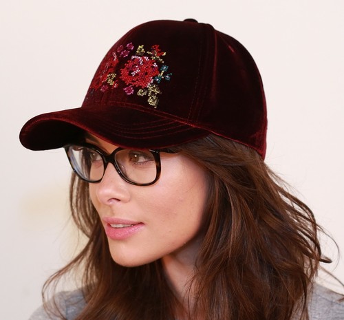 Damen Samt Mütze Blume Druckknopf Herbst Winter Warm Mütze - Bild 6 von 7