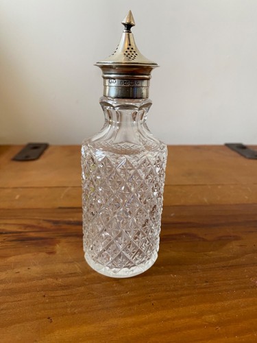 ANTIQUE HALLMARKED SILVER TOPPED CUT GLASS SHAKER