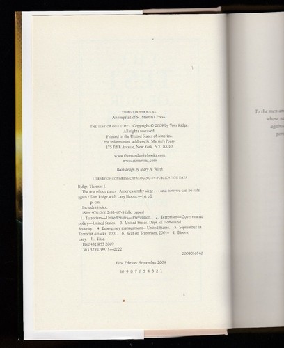 The Test of Our Times : America under Siege by Tom Ridge, Signed 1st - Picture 3 of 3