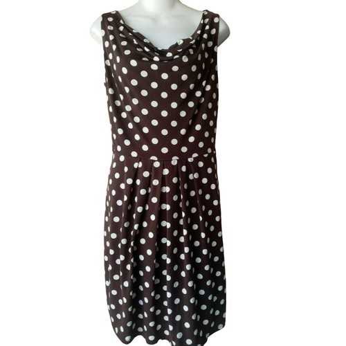 Carrie Allen Brown and Beige Polka Dot Dress women's size Large - Picture 1 of 7