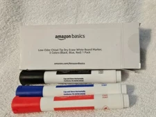 Amazon Basics Dry Erase Markers For Whiteboards, Chisel Tip, Low-Odor, Pack of 3