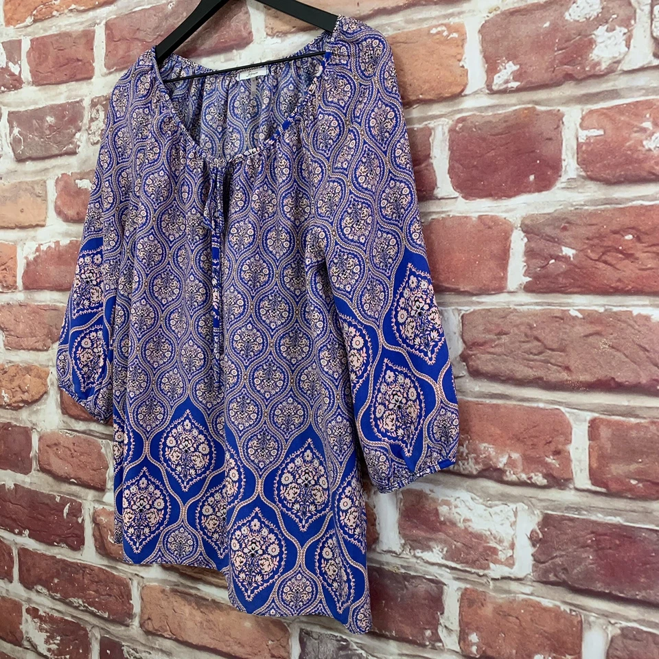 Blusa Soprano Top Mujer Mediana Púrpura Azul Multicolor Boho Floral Abstracta Foto 2 de 4