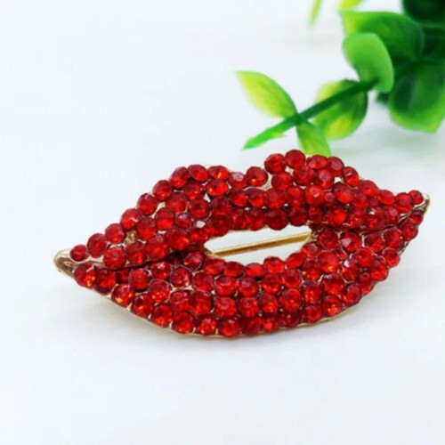 Women Alloy Crystal Lips Brooch Cute Design Trendy Fashion Jewelry Badge Party - Picture 26 of 26
