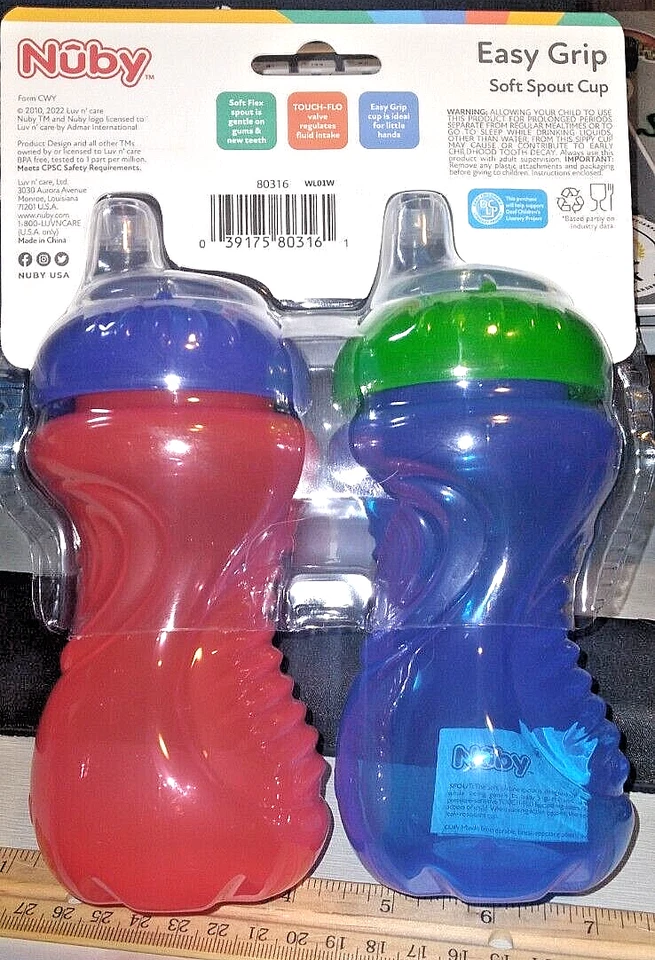 NUBY EASY GRIP COPOS DE BICO MACIO 10 OZ BPA LIVRE 6+ MESES À PROVA DE MORDIDA SEM DERRAMAMENTO 2 PC - Imagem 4 de 4
