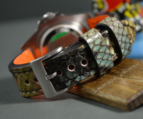 PULSERA DE RELOJ 22 20 18 MM NEGRA FANTASIA 1 AUTÉNTICA PYTHON MA STRAP HANDMADE - Imagen 5 de 12