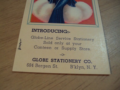 GLOBO ESTACIONARIO CHICA PINUP DE LA SEGUNDA GUERRA MUNDIAL 'Publicidad Tinta Blotter' Brooklyn NY~ - Imagen 3 de 4